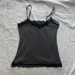 Y2k Grey and Black Lace Cami Tank Top Sz M